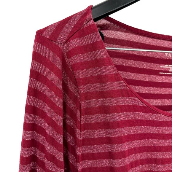 Talbots Women's Burgundy Red Metallic Striped Long Sleeve T-Shirt Top 1X - Picture 2 of 5